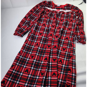 Disney Girl's Red Plaid Mickey Mouse Fleece Holiday Nightgown Pajama Size 10